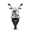 A white scooter with red accents on the front.