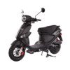 A black scooter is parked on the street.
