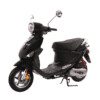A black scooter is parked on the street.