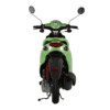 A green scooter with two handlebars and mirrors.
