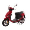 A red scooter is parked on the ground.