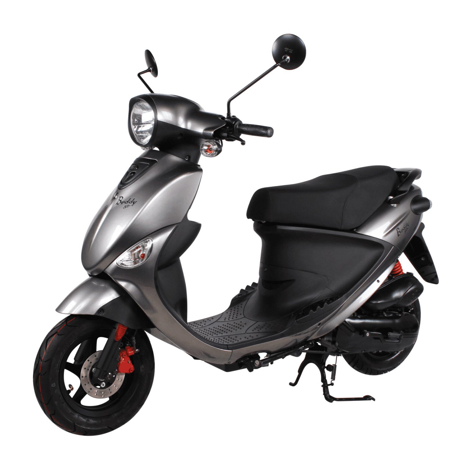A scooter is parked on the street.