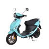 A blue scooter is parked on the street.