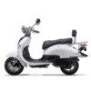 A white scooter with black seat and back.