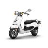 A white scooter is parked on the ground.