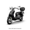 A black scooter with a helmet on the back.