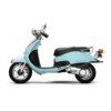 A blue scooter is parked on the street.