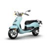 A blue scooter is parked on the ground.