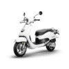 A white scooter is parked on the ground.