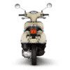 A scooter is shown with the lights on.