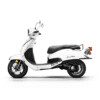 A white scooter is parked on the ground.