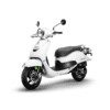 A white scooter is parked on the ground.