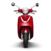 A red scooter is shown with its front wheel up.