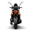 A red motorcycle with yellow lights on the back.