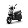 A black scooter is parked on the ground.