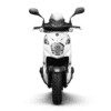 A white scooter with black helmet and gloves on it.