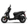 A black scooter is parked on the ground.