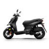 A black scooter is parked on the ground.