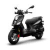 A black scooter is parked on the ground.