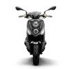 A close up of the front end of a scooter