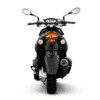 A black motorcycle with orange lights and mirrors.