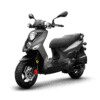 A black scooter is parked on the ground.