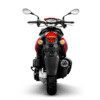 A red motorcycle is shown from the front.