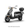 A black scooter with a seat on the back.
