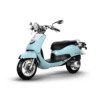 A blue scooter is parked on the ground.