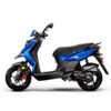 A blue scooter is parked on the ground.
