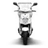 A white motorcycle is shown with its front wheels up.