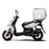 A scooter with a white box on the back.
