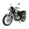 A motorcycle is shown with the seat up.