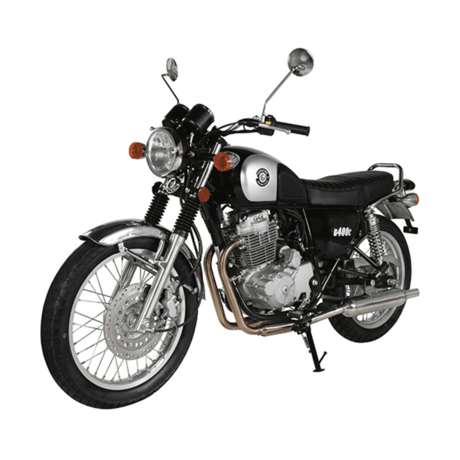 A motorcycle is shown with the seat up.