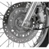 A close up of the front wheel on a motorcycle