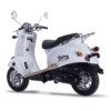 A white scooter is parked on the ground.