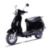 A black scooter is parked on the ground.