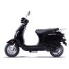 A black scooter is parked on the ground.