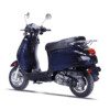 A blue scooter is parked on the ground.