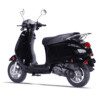 A black scooter is parked on the ground.
