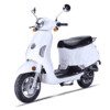 A white scooter is parked on the ground.