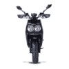 A black scooter with headlights on the front.