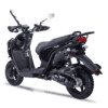 A black scooter is parked on the ground.