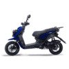 A blue scooter is parked on the ground.