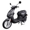 A black scooter is parked on the street.