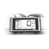 A digital clock is shown on the dashboard of a motorcycle.