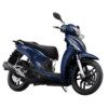 A blue scooter is parked on the ground.