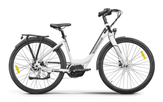 A white bicycle is parked on the ground