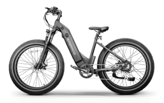 A black and silver electric bike is parked