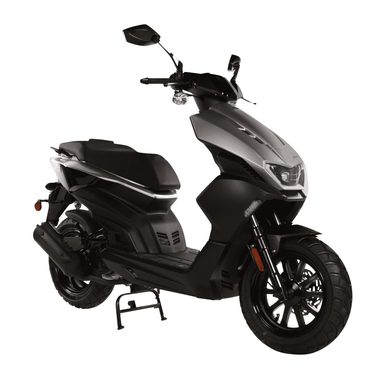 A scooter is parked on the ground.